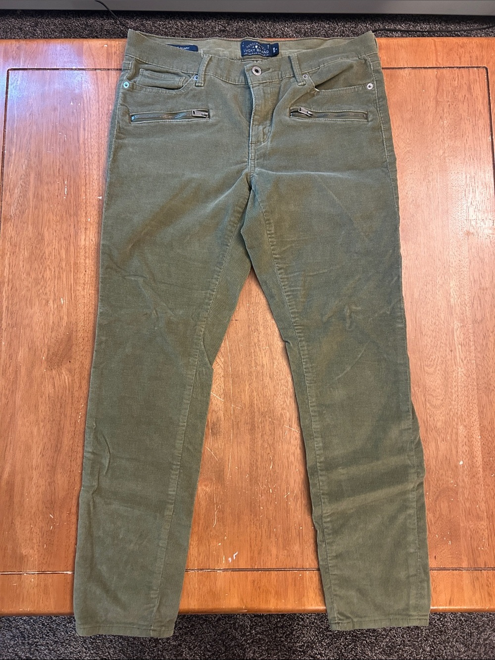 Lucky Brand Charlie Skinny Olive Green Corduroy Pants Size 10/30